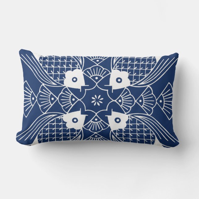 Underwater Fish Design with Blue Background Lumbar Cushion (Front)