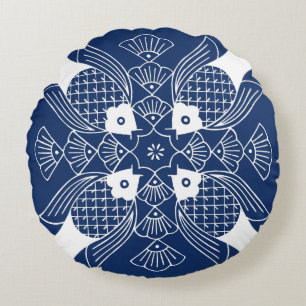Underwater Fish Design with Blue Background Round Cushion
