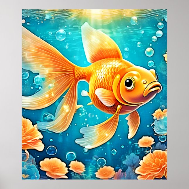 Underwater Goldfish Art Poster (Front)