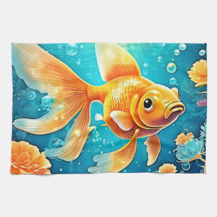 Underwater Goldfish Art Tea Towel