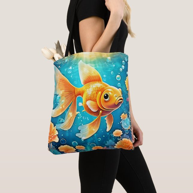 Underwater Goldfish Art Tote Bag (Close Up)