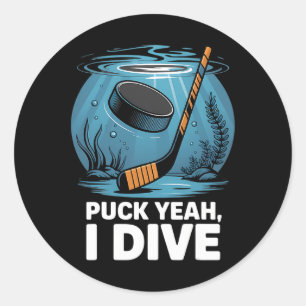 Underwater Hockey Player Puck Yeah Dive Sport Aqua Classic Round Sticker