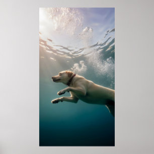 Underwater hound swims gracefully under the water poster