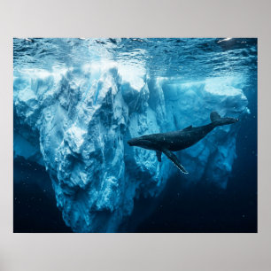 Underwater iceberg and a Humpback Whale Poster