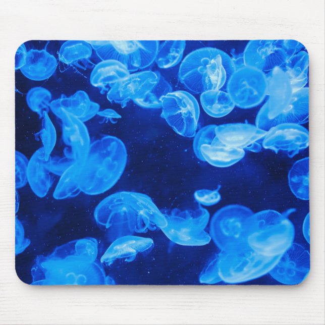 Underwater Jellyfish mousepad, Blue White Mouse Pad (Front)