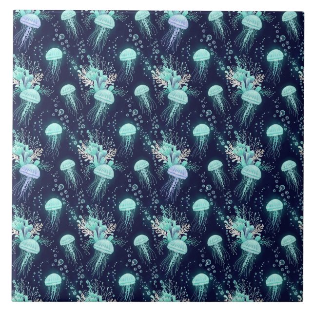 Underwater Jellyfish Pattern Ceramic Tile (Front)