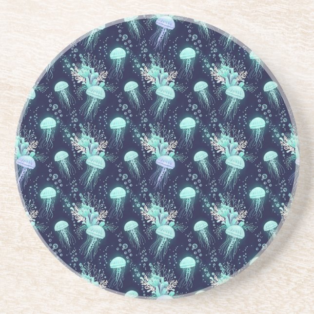 Underwater Jellyfish Pattern Coaster (Front)