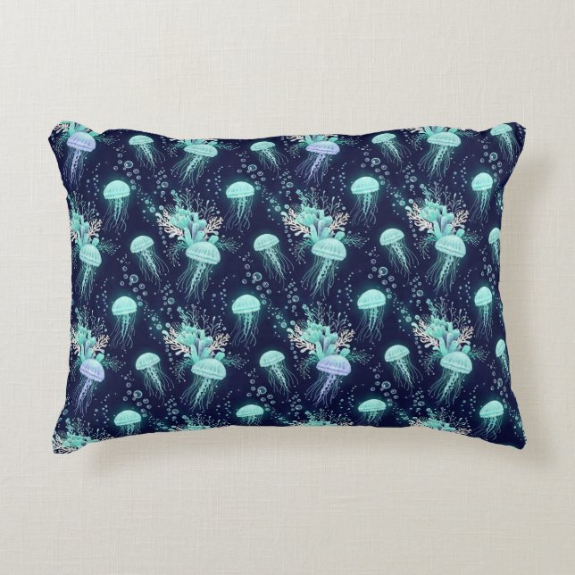 Underwater Jellyfish Pattern Decorative Cushion (Front)
