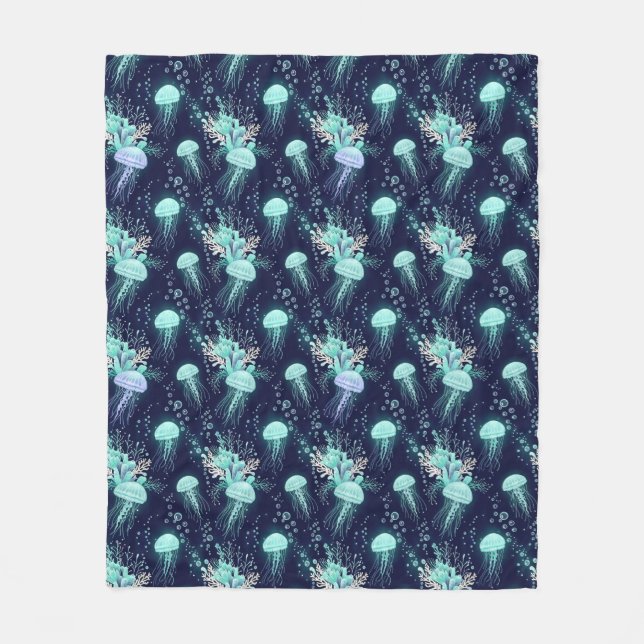 Underwater Jellyfish Pattern Fleece Blanket (Front)