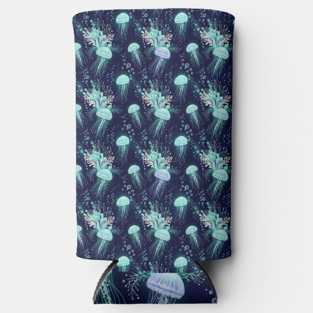 Underwater Jellyfish Pattern Seltzer Can Cooler (Front)