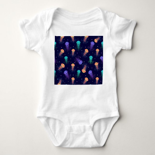 Underwater jellyfish world: bright pattern. baby bodysuit (Front)