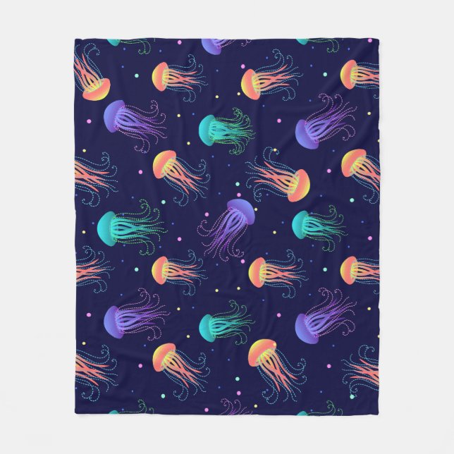 Underwater jellyfish world: bright pattern. fleece blanket (Front)