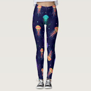 Underwater jellyfish world: bright pattern. leggings