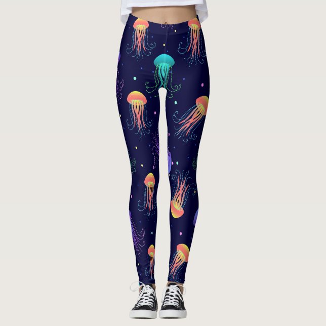 Underwater jellyfish world: bright pattern. leggings (Front)