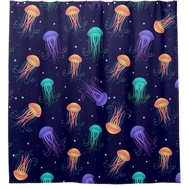 Underwater jellyfish world: bright pattern. shower curtain (Front)