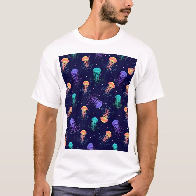 Underwater jellyfish world: bright pattern. T-Shirt (Front)