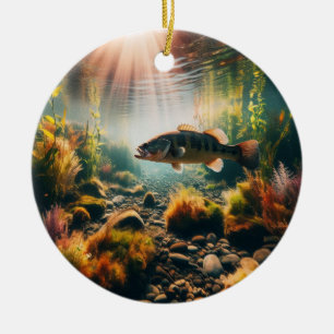 Underwater large mouth bass ceramic ornament