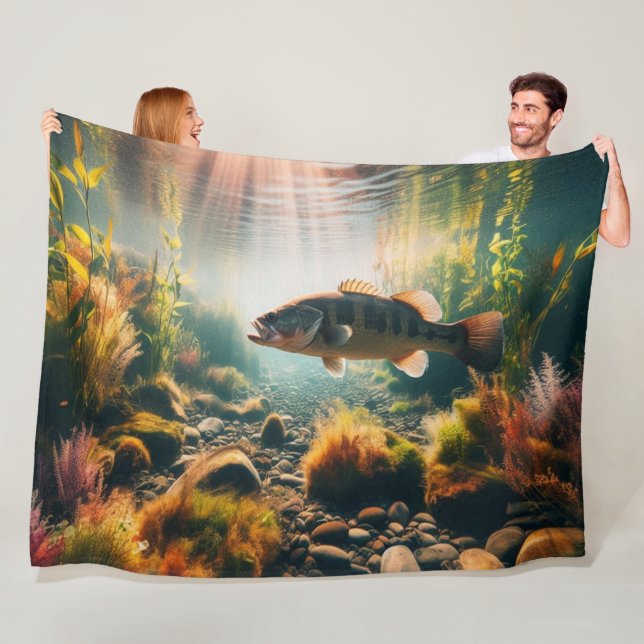 Underwater large mouth bass fleece blanket (In Situ)