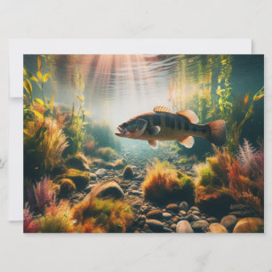 Underwater large mouth bass holiday card