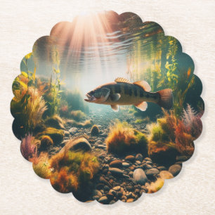 Underwater large mouth bass paper coaster