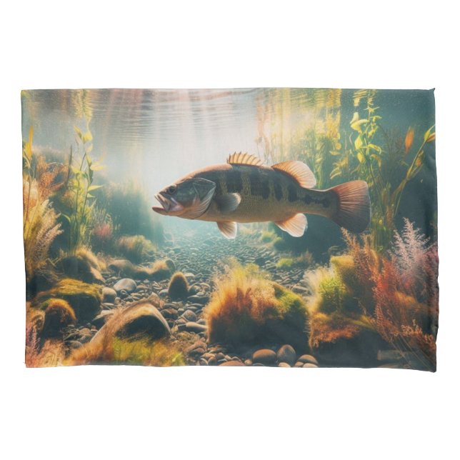 Underwater large mouth bass pillowcase (Front)