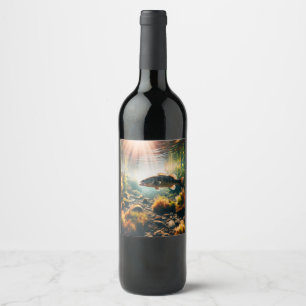 Underwater large mouth bass wine label