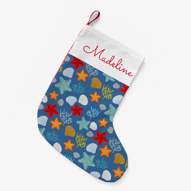 Underwater Life Pattern | Add Your Name Small Christmas Stocking (Front (Hanging))