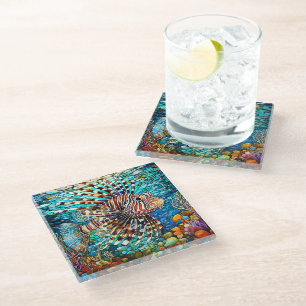 Underwater Lion fish Stained glass art Coaster