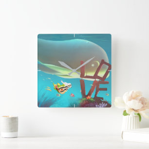 Underwater Love Square Wall Clock