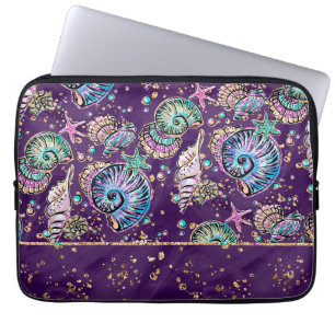 Underwater Luxe Purple Dark Pastel Gold Sea Life Laptop Sleeve