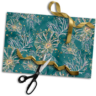 Underwater Luxe   Teal and Gold Ocean Sea Life Tissue Paper