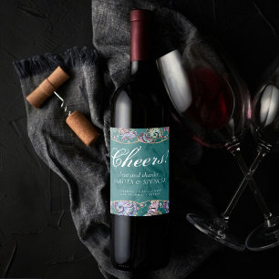 Underwater Luxe Teal   Gorgeous Pastel Seashells Wine Label