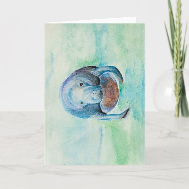 Underwater Manatee Watercolor Card (Front)
