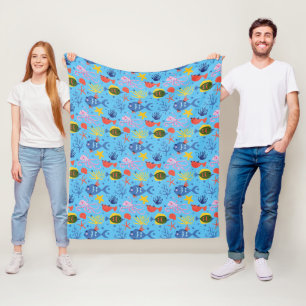 Underwater Marine Life World Fish Coral Fleece Blanket