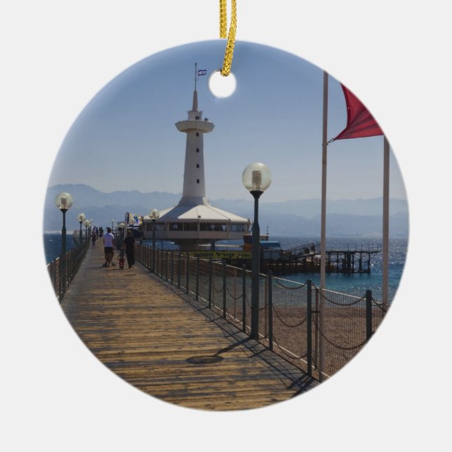 Underwater Marine Park, observation tower Ceramic Tree Decoration (Front)