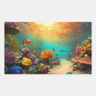 "Underwater Marvels: 3D Ocean Fish Stickers" Rectangular Sticker