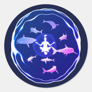 Underwater Meditation Swimming With Sharks Classic Round Sticker