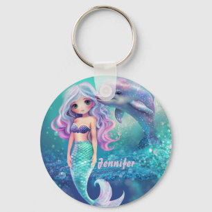 Underwater Mermaid and Dolphin  Key Ring