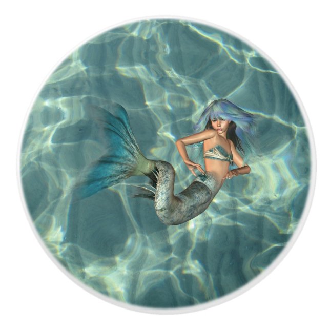 Underwater Mermaid Ceramic Knob (Front)