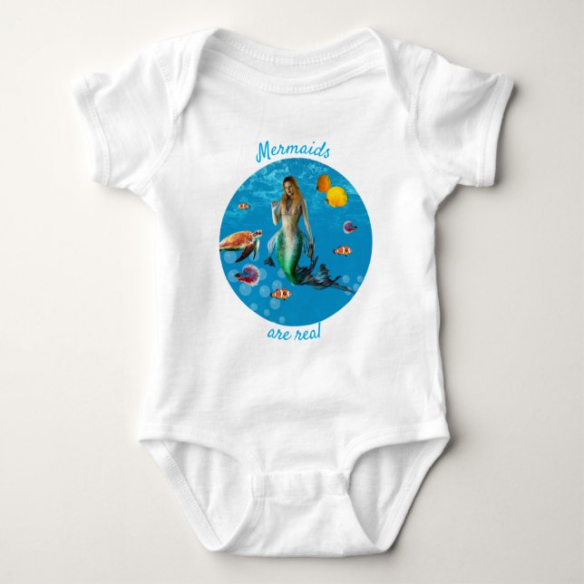 Underwater Mermaid Treasure Hunt Fantasy Blue Baby Bodysuit (Front)