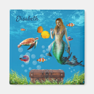 Underwater Mermaid Treasure Hunt Fantasy Blue Magnet