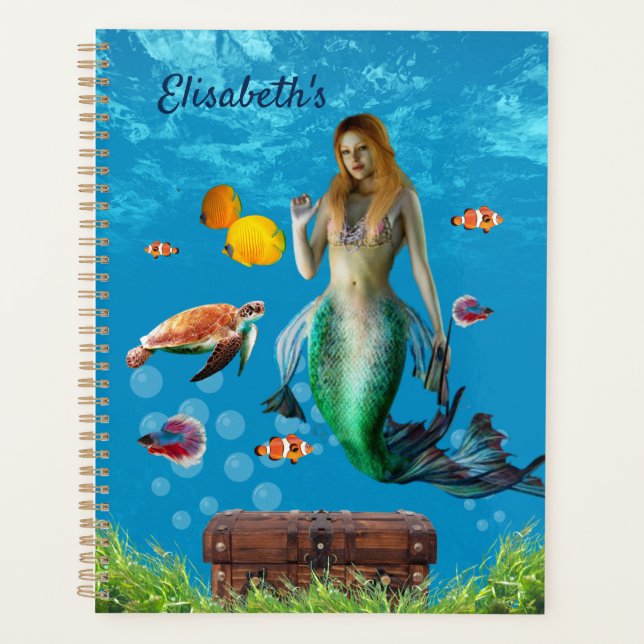 Underwater Mermaid Treasure Hunt Fantasy Blue Planner (Front)