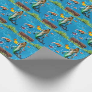Underwater Mermaid Treasure Hunt Fantasy Blue Wrapping Paper