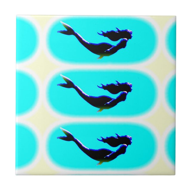 underwater mermaids swimming ceramic tile (Front)