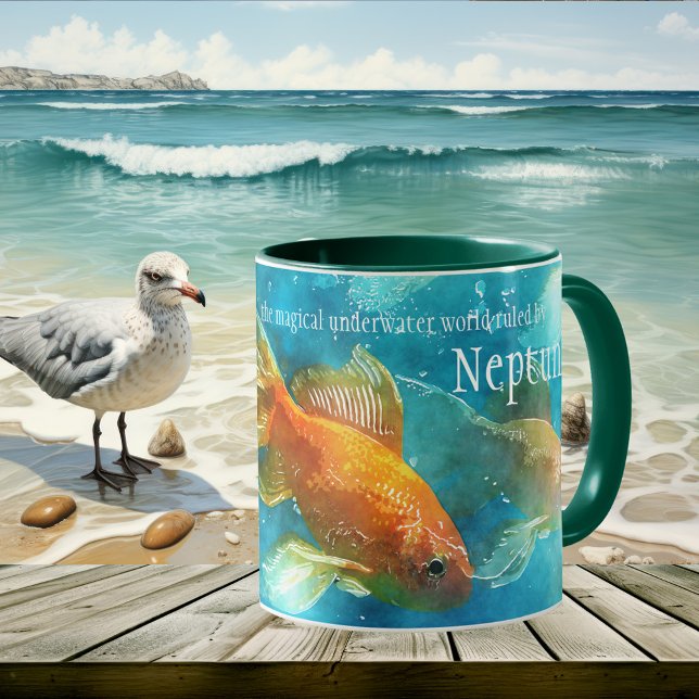 Underwater Neptune Pisces Fish Mug (Artistic mug featuring an underwater scene with colorful fish. For fishermen or Pisces star sign )