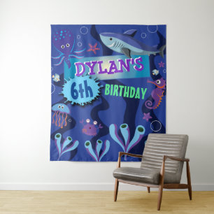 Underwater Ocean Birthday Party Photo-Op Backdrop Tapestry