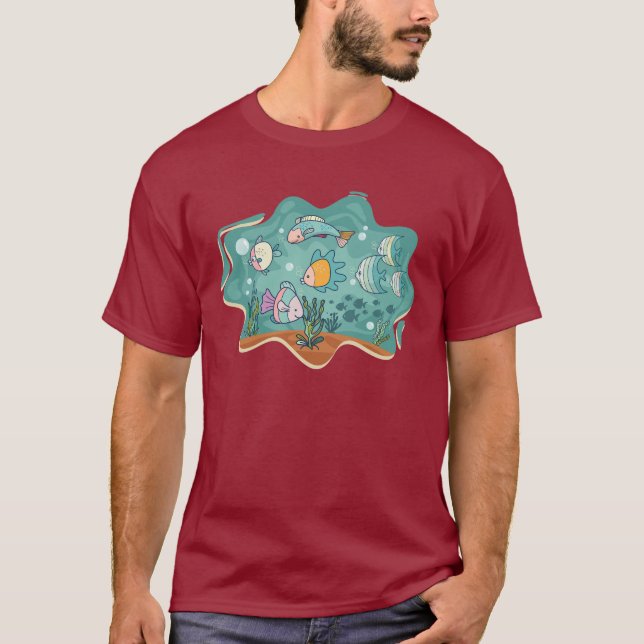 Underwater Ocean Life Cartoon T-Shirt (Front)