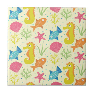 Underwater ocean seahorse,starfish and seashells ceramic tile