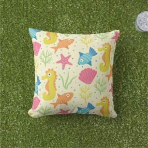 Underwater ocean seahorse,starfish and seashells  cushion