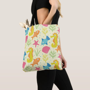 Underwater ocean seahorse,starfish  and seashells  tote bag